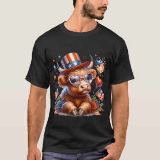 T-shirt 4 juillet Highland Cow Cute American