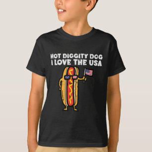 T-shirt 4 juillet Hotdog Hot Diggity Chien Patriotique Fem