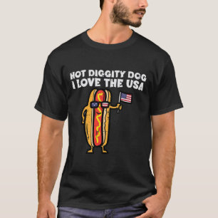T-shirt 4 juillet Hotdog Hot Diggity Chien Patriotique Fem