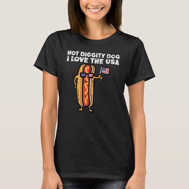 T-shirt 4 juillet Hotdog Hot Diggity Chien Patriotique Fem (Devant)