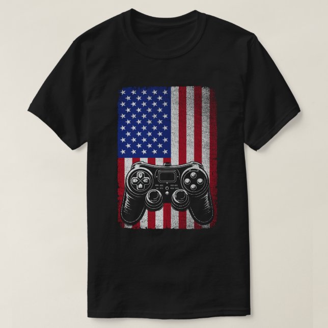 T-shirt 4 juillet Jeu vidéo Gamer États-Unis Drapeau améri (Design devant)