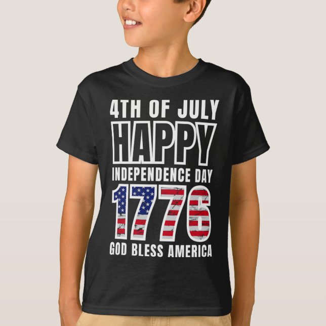 T-shirt 4 juillet Joyeux Jour de l'Indépendance 1776 Dieu  (Devant)