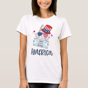 T-shirt 4 juillet lapin avec les Etats-Unis Drapeau lunett