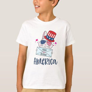 T-shirt 4 juillet lapin avec les Etats-Unis Drapeau lunett