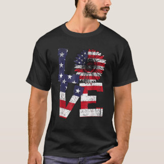 T-shirt 4 juillet Love Sunflower Patriotique drapeau améri