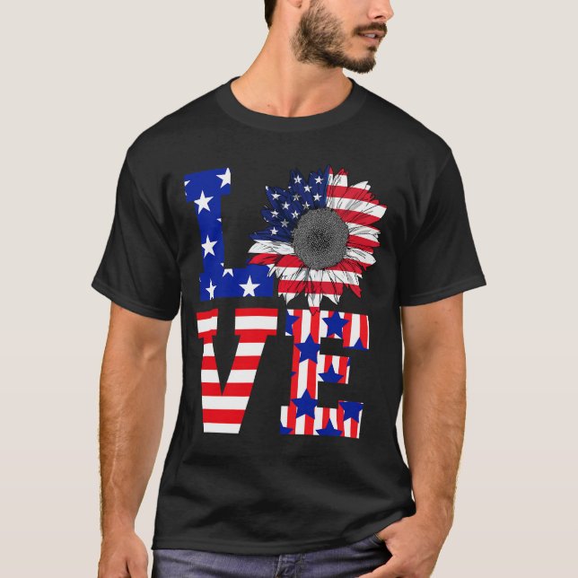 T-shirt 4 juillet Love Sunflower Patriotique drapeau améri (Devant)