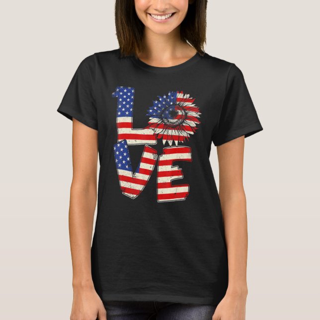 T-shirt 4 juillet Love Sunflower Patriotique drapeau améri (Devant)