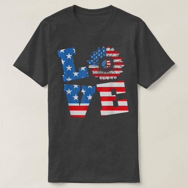 T-shirt 4 juillet Love Sunflower Patriotique drapeau améri (Design devant)