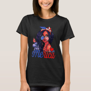 T-shirt 4 juillet Merica Black Women Us Drapeau Afro Indep