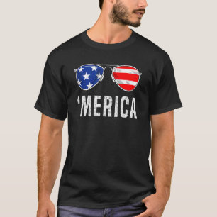 T-shirt 4 juillet Merica Drapeau Lunettes de soleil Garçon