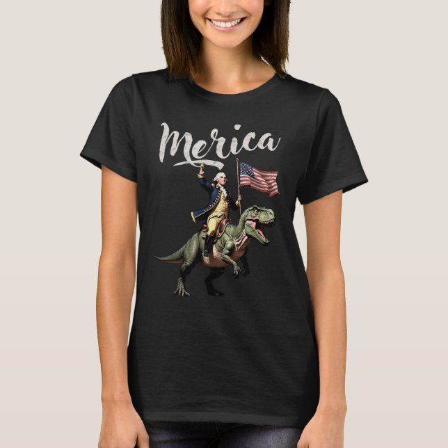 T-shirt 4 juillet Merica George Washington À cheval Sur Un (Devant)