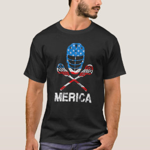T-shirt 4 juillet Merica Lacrosse Drapeau Américain Lax He