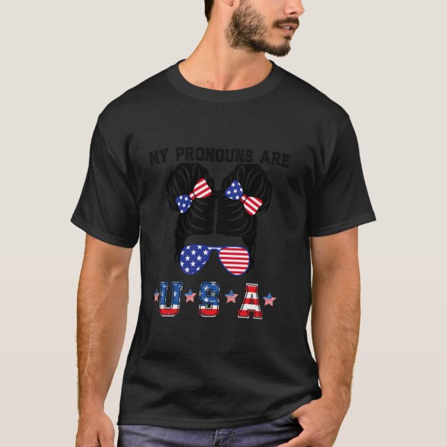 T-shirt 4 juillet Mes Pronounes Sont États-Unis Drapeau Ho (Devant)