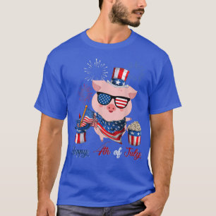 T-shirt 4 juillet mignon drapeau américain Funny Pig Feu d