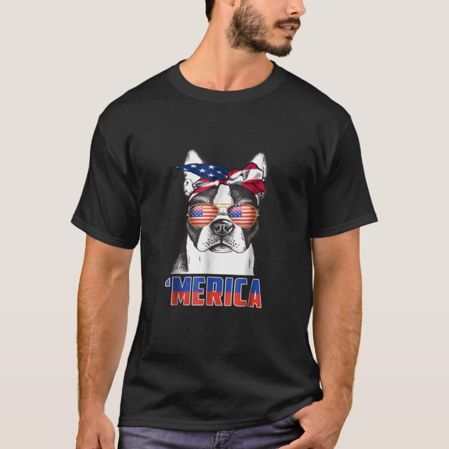 T-shirt 4 juillet Patriot Boston Terrier Amoureux des chie (Devant)