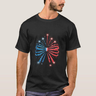 T-shirt 4 juillet Patriotic Firework Bow avec étoiles et
