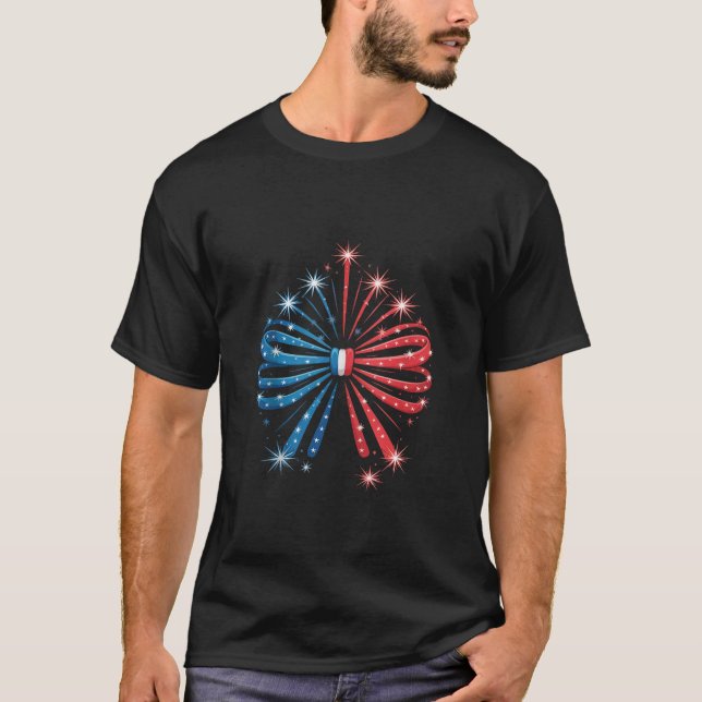 T-shirt 4 juillet Patriotic Firework Bow avec étoiles et (Devant)