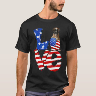 T-shirt 4 juillet Patriotic Love Brown Boxer American Fl