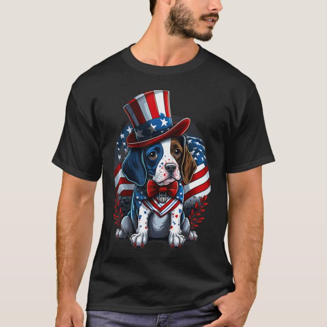 T-shirt 4 juillet Patriotique Anglais Pointer Drapeau Nous (Devant)