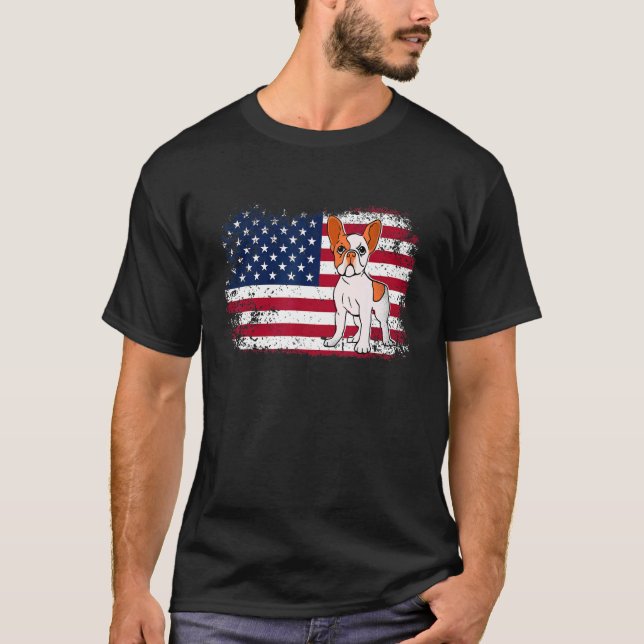 T-shirt 4 juillet Patriotique Chien Maman Papa US Drapeau  (Devant)