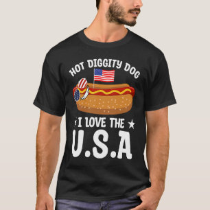 T-shirt 4 juillet Patriotique Hotdog Hot Diggity Chien I L