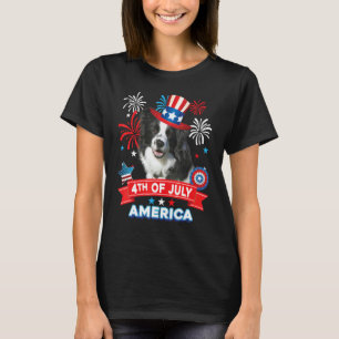 T-shirt 4 juillet Patriotique Jour Frontière Collie Chien 