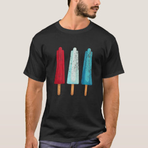 T-shirt 4 juillet Popsicle Rouge Blanc Bleu Bleu Américain