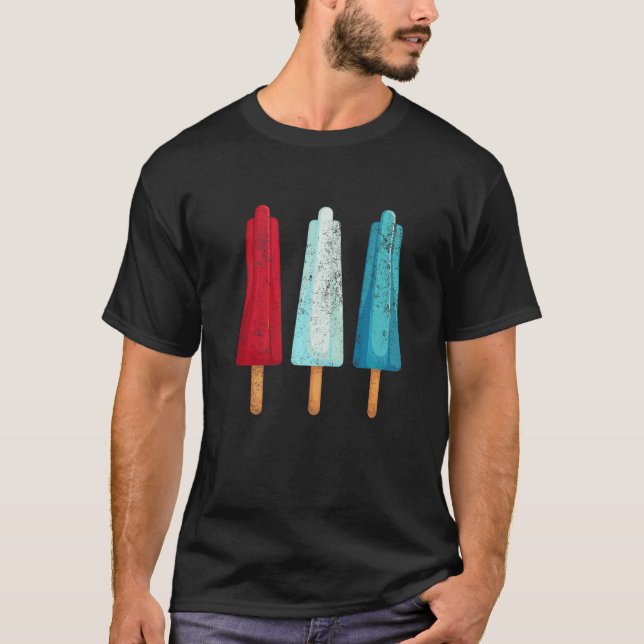 T-shirt 4 juillet Popsicle Rouge Blanc Bleu Bleu Américain (Devant)