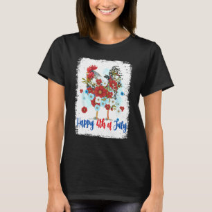T-shirt 4 juillet poulet de ferme fleur drapeau américain 