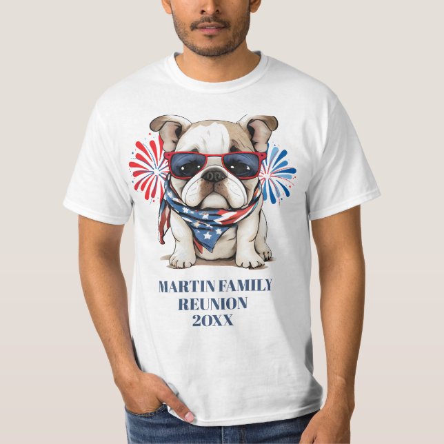 T-shirt 4 juillet Réunion de la famille Red Blue Bulldog (Devant)
