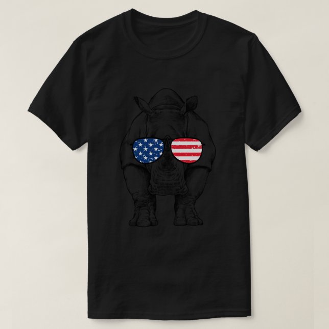 T-shirt 4 juillet Rhino Patriotique Usa Lunettes de soleil (Design devant)
