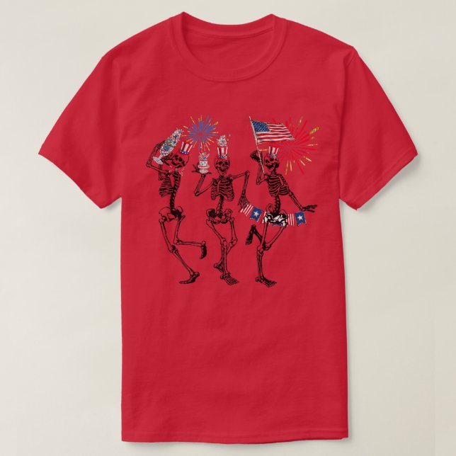 T-shirt 4 juillet Skeleton Dansant Rouge Blanc B (Design devant)