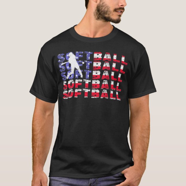 T-shirt 4 juillet Softball American Flag Patriotique (Devant)