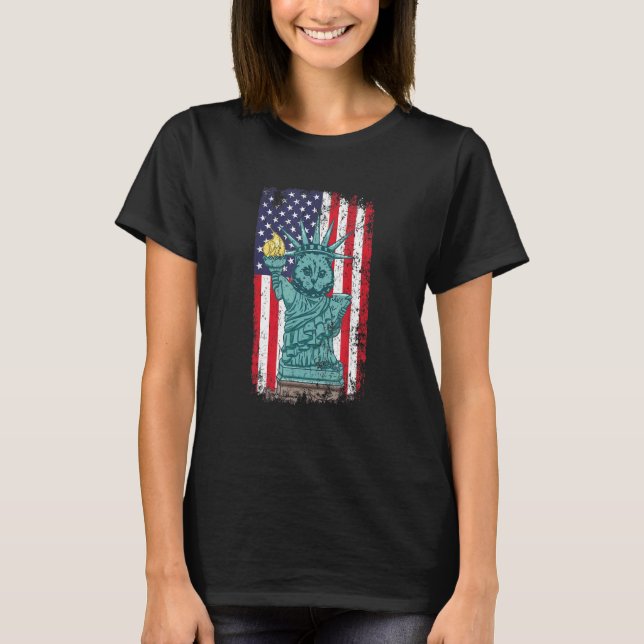 T-shirt 4 Juillet Statue De Chat De Liberté Drapeau Améric (Devant)