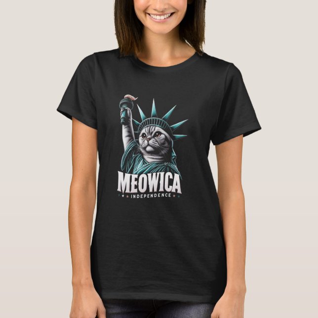 T-shirt 4 juillet Statue de la Liberté Chat Meowica Indépe (Devant)