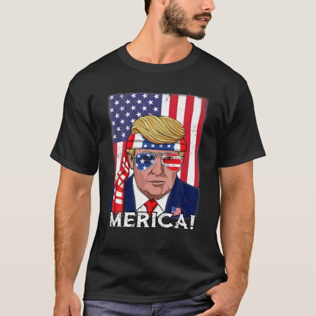 T-shirt 4 juillet Trump Merica USA Drapeau patriotique (Devant)