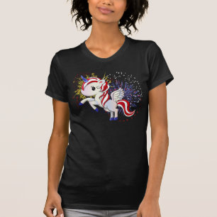 T-shirt 4 juillet Unicorne américaine Pegasus Rainbow Fire