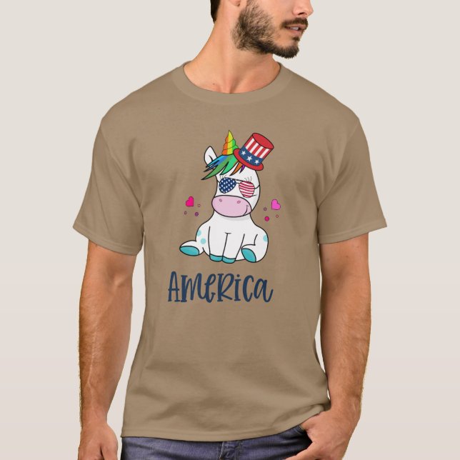 T-shirt 4 juillet Unicorne avec les États-Unis Drapeau lun (Devant)