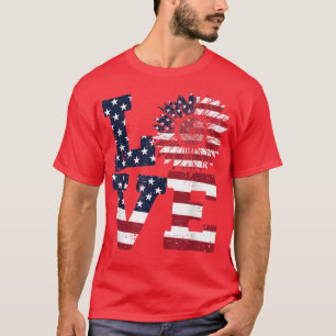 T-shirt 4 juillet USA Love Sunflower Patriotique Américain