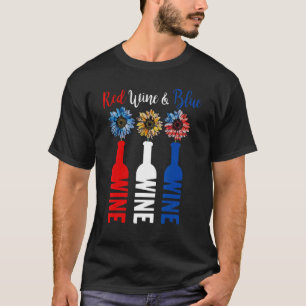 T-shirt 4 juillet Vin Rouge Et Tournesol Bleu Américain F