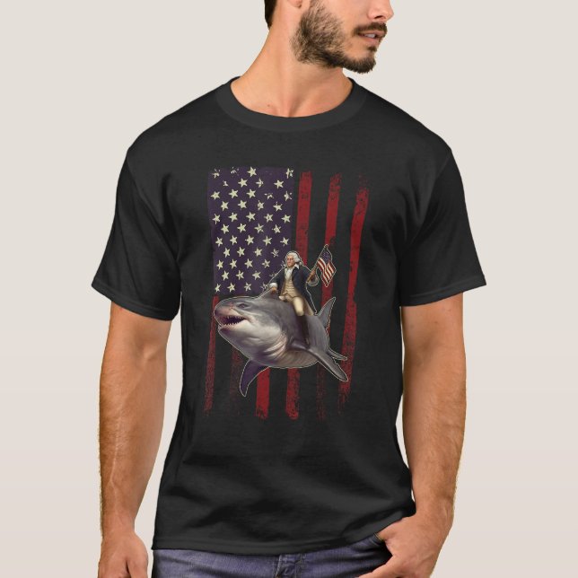 T-shirt 4 juillet Washington Riding Shark USA American F (Devant)