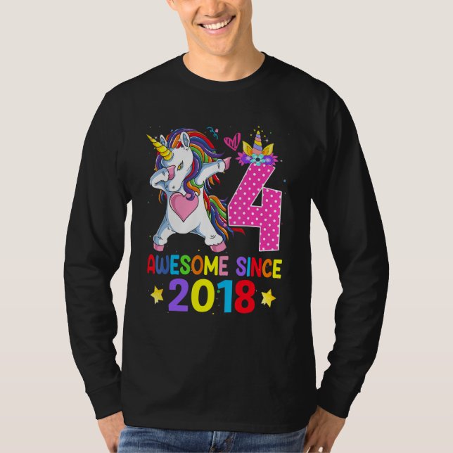 T-shirt 4 Magnifique depuis 2018 Dabbing Unicorn 4e annive (Devant)