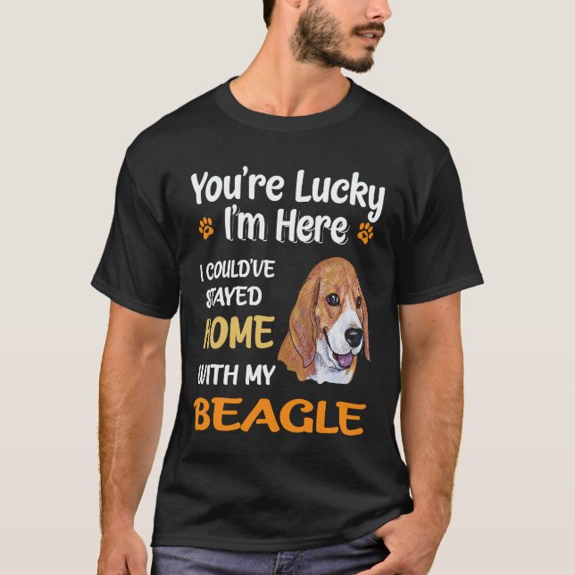 T-shirt 4 Resté à la maison avec mon Beagle (Devant)