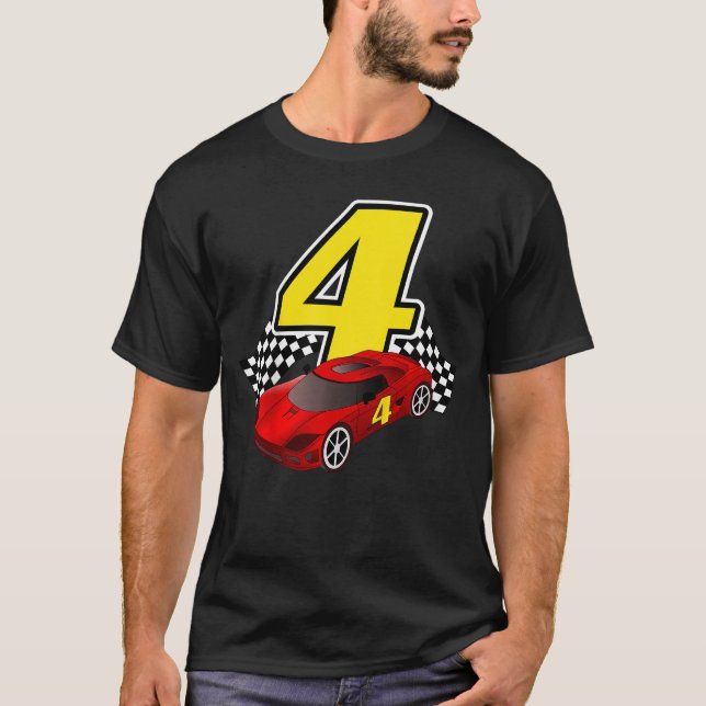 T-shirt 4 Year Old Racecar Sportscar Birthday Boys Girls G (Devant)