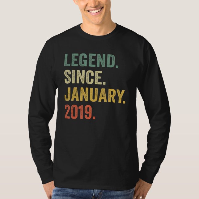 T-shirt 4 Years Old  Legend Since January 2019 4th Birthda (Devant)