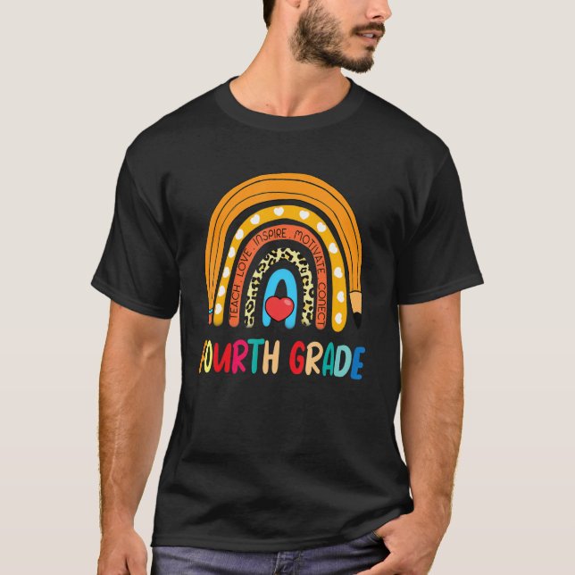 T-shirt 4e année Empreinte de léopard arc-en-ciel Enseigna (Devant)