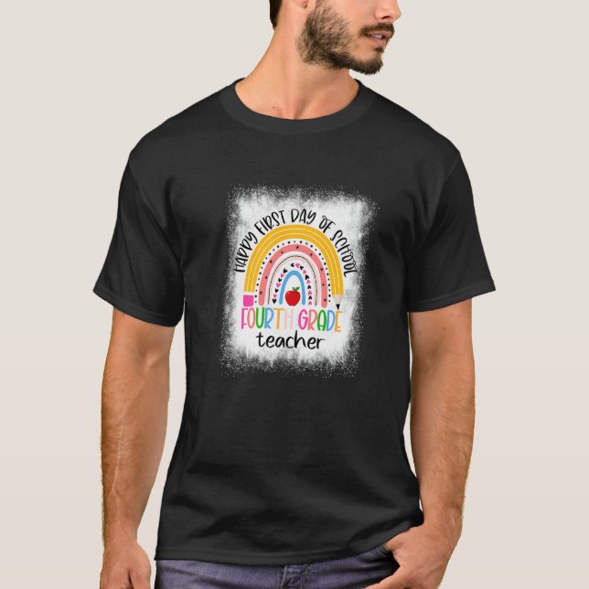 T-shirt 4e année Enseignant Vie Crayon Rainbow Retour (Devant)