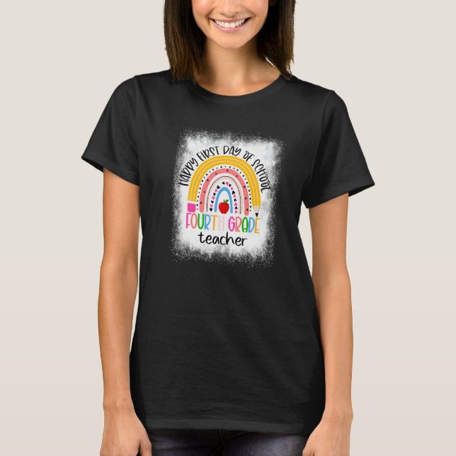 T-shirt 4e année Enseignant Vie Crayon Rainbow Retour (Devant)