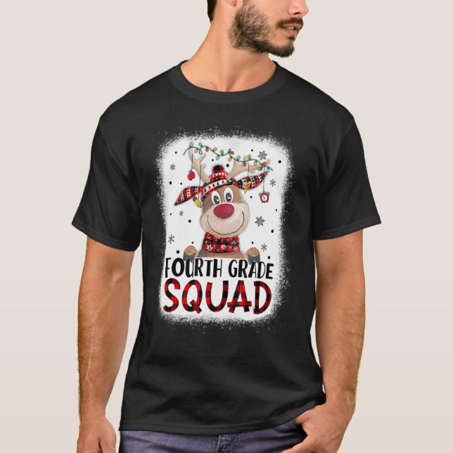 T-shirt 4e année Escadron Plaid Reindeer Santa Hat Enseign (Devant)