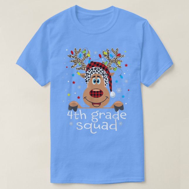 T-shirt 4e année Escadron Plaid Reindeer Santa Hat Enseign (Design devant)